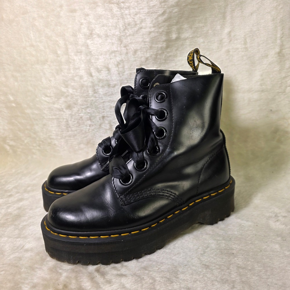 Dr. Martens Molly Platform Boots Black Leather Womens 41 9 Flaw